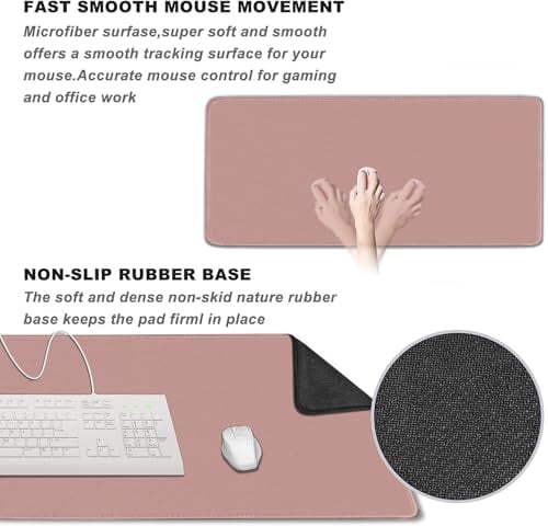 Large Mouse Pad, XXL Extended Computer Keyboard Mouse Mat with Stitched Edges, 31.5" x 15.7" Non-Slip Waterproof Rubber Base Office Big Long Gaming Mousepad for Work, Game, Office, Home, Pink
