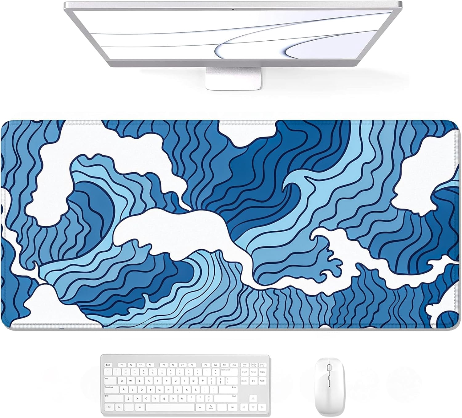 Large Mouse Pad, XXL Gaming Mousepad, Desk Mat for Desktop, Thick Rubber, Big & Long Size, Stitched Edges, Full Desk Pad for Laptop & Computer, Extended 31.5 x 11.8 in, Janpanese Wave