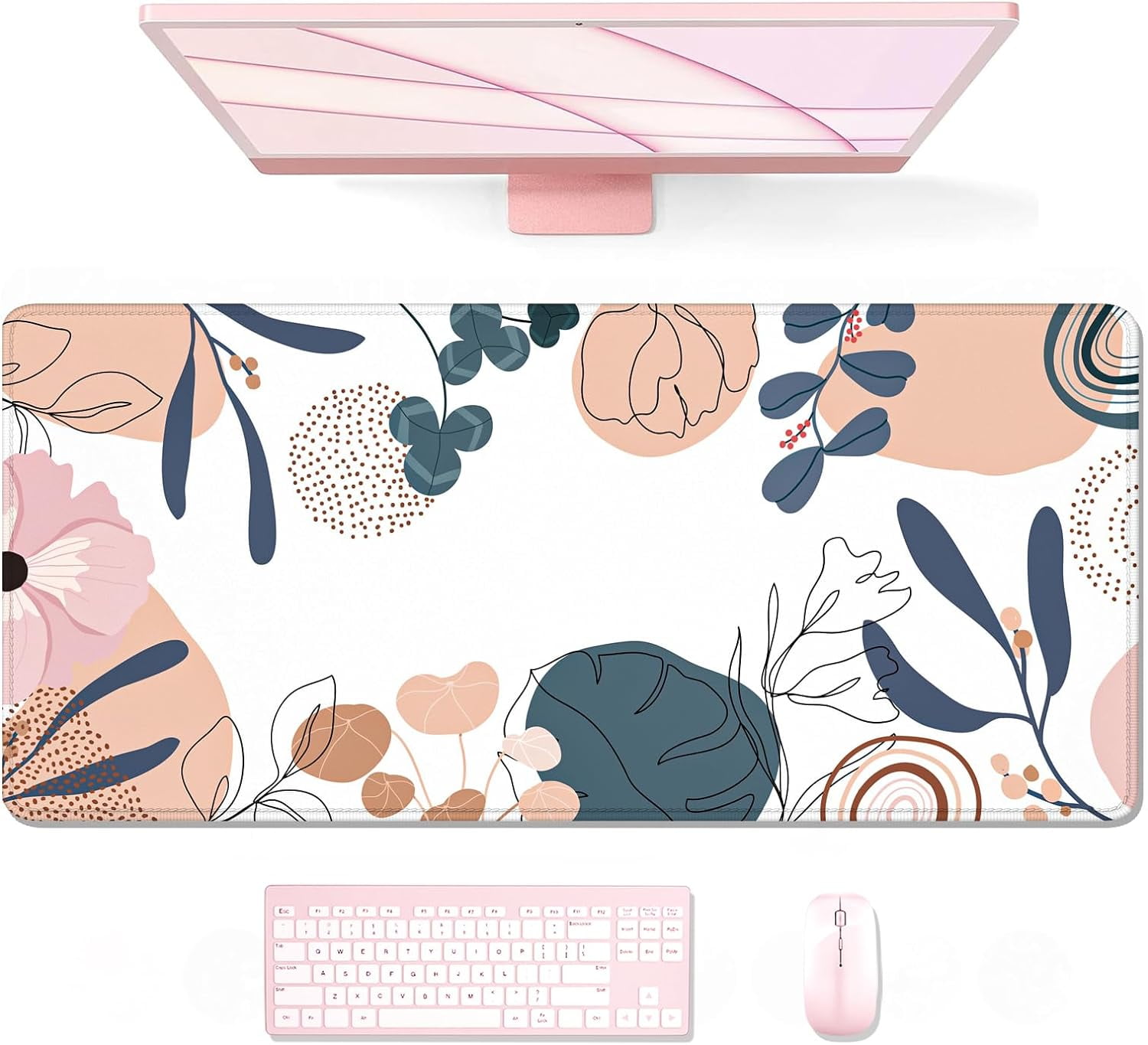Large Mouse Pad, XXL Gaming Mousepad, Desk Mat for Desktop, Thick Rubber, Big & Long Size, Stitched Edges, Full Desk Pad for Laptop & Computer, Extended 31.5 x 11.8 in, Boho Plant