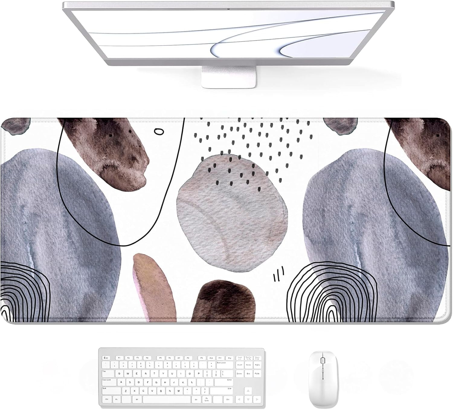 Large Mouse Pad, XXL Gaming Mousepad, Desk Mat for Desktop, Thick Rubber, Big & Long Size, Stitched Edges, Full Desk Pad for Laptop & Computer, Extended 31.5 x 11.8 in, Watercolor Stone
