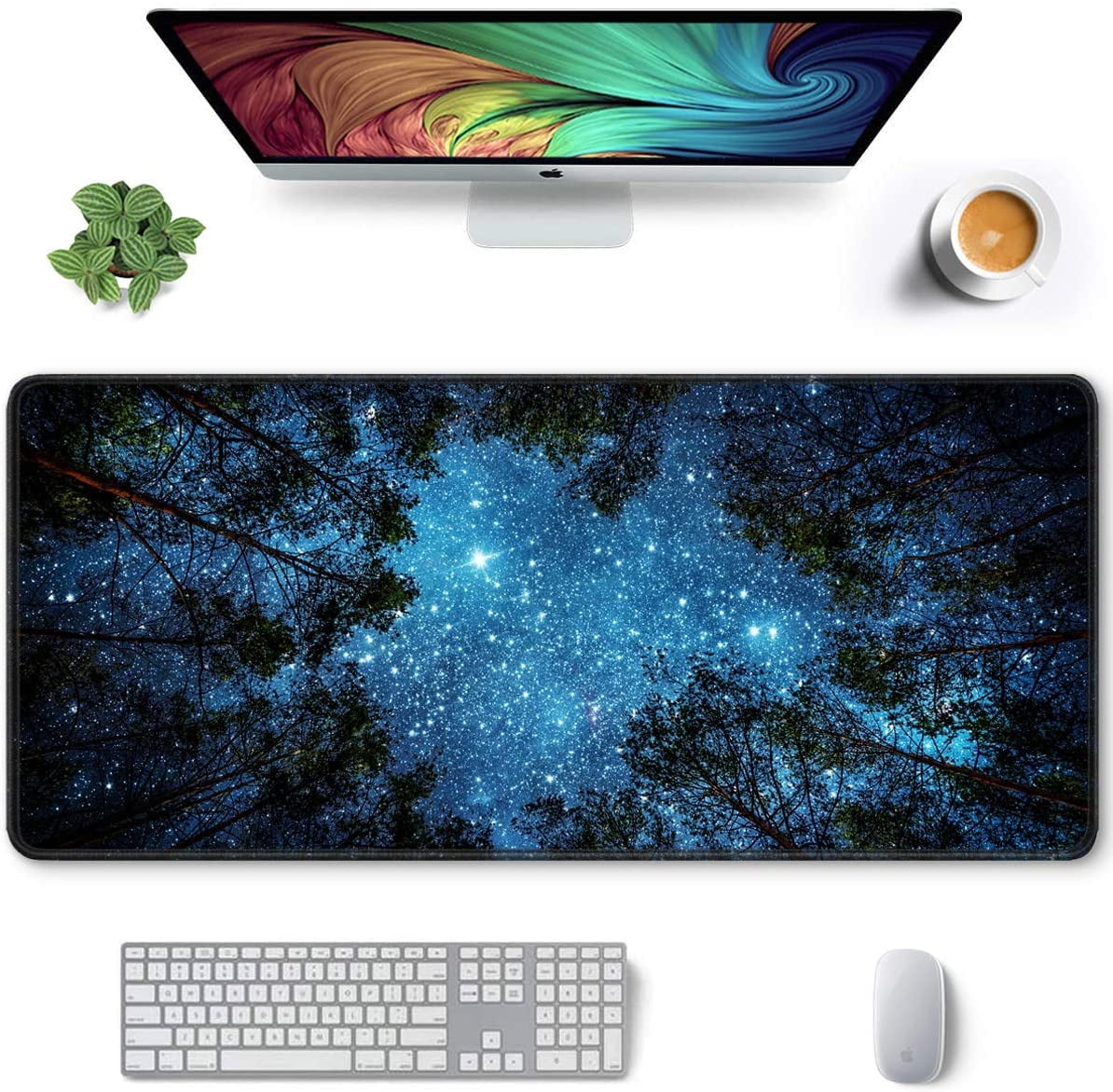 Large Mouse Pad, XXL Gaming Mousepad, Desk Mat for Desktop, Thick Rubber, Big & Long Size, Stitched Edges, Full Desk Pad for Laptop & Computer, Extended 35.4 x 15.7 in, Silent Night Sky