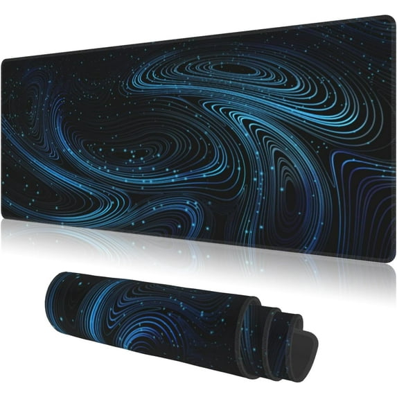 Large Mouse Pads Black Blue Modern Abstract Fantasy Galaxy Non-Slip Rubber Base, Gaming Mousepad, Keyboard and Mouse Pad with Stitched Edges,PC Desk Mat for Game,Work,Office(31.5"*11.8")