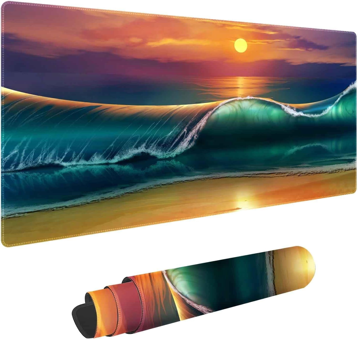 Large Mouse Pads for Desk,Gaming Mouse Pad,Sunset River Landscape Non-Slip Rubber Base Extended Mousepad,XXL Keyboard Mouse Mat,Computer Keyboard Desk Pad with Stitched Edges,31.5X15.75inch