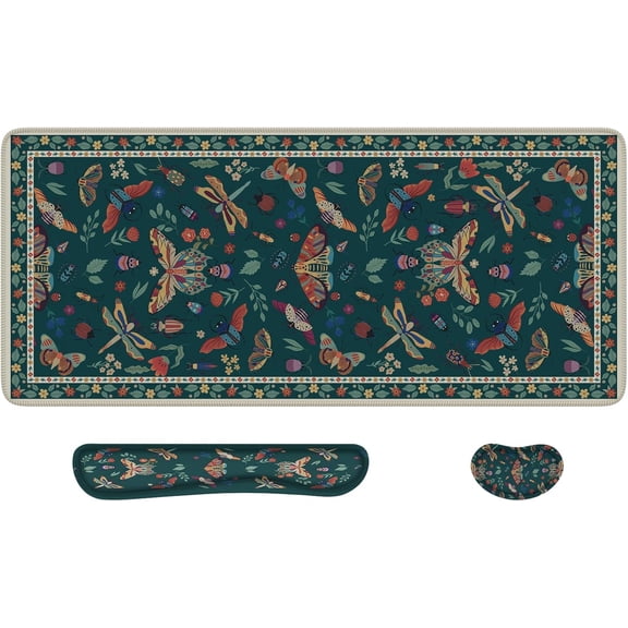 Large Mouse pad for Desk, Computer Desk Mat, 3Pcs XXL Keyboard and Mouse Pad + Keyboard Wrist Rest, Desk Matt for Desktop, Easy Typing Pain Relief Ultra Thick Mousepad Keyboard Mat(Green)