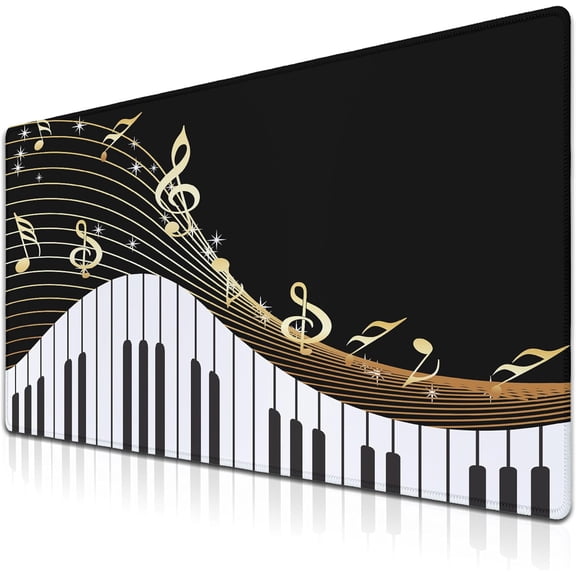 Large Mousepad Music Notes Keyboard Pad Large Gaming Mouse Pads XXL Mouse Pad Gaming Non-Slip Rubber Base 35.4 X 15.7 for Game Office, Black Piano Musical Instrument and Notes