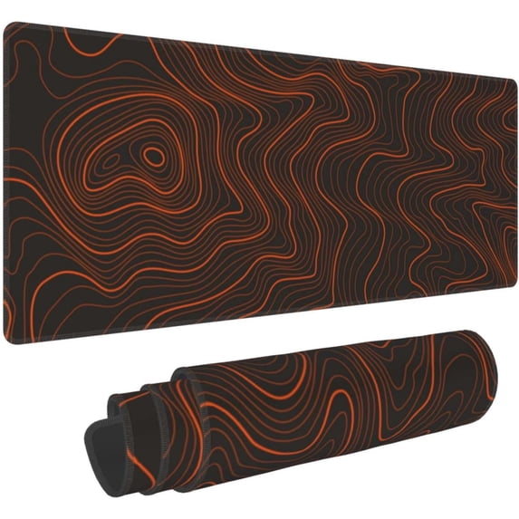 Large Mousepad, Topographic XL Mouse Pad Gaming, Long Stitched Non-Slip Base Waterproof Laptop Computer Keyboard Mats for Desk for Women and Girl School Office Decor, (Orange Black, 31.5 * 11.8 in)