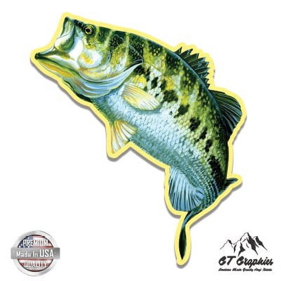 Large Mouth Bass Fish Fishing - 8" Vinyl Sticker - For Car Laptop I-Pad - Waterproof Decal