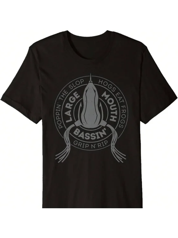 Large Mouth Bass Fishing Graphic Poppin The Slop Hogs Eat Frogs Bassin Grip N Rip Outdoor Hobby Gift Cotton Men's Women's Tee Shirt