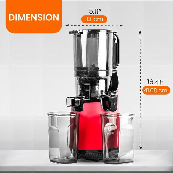 Large Mouth Cold Press Juicer Machine - 200-Watt Slow Masticating Juicer, Red