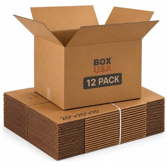 Large Moving Boxes 20"L x 20"W 15"H 12-Pack - Corrugated Cardboard Box for Shipping, Mailing, Packing, Packaging and Storage