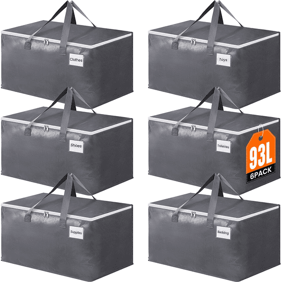 Large Moving Boxes and with Zippers & Handles Moving Supplies with lids, Heavy Duty Totes for Storage Bags for Space Saving, Fold Flat, Moving and Storing 93L