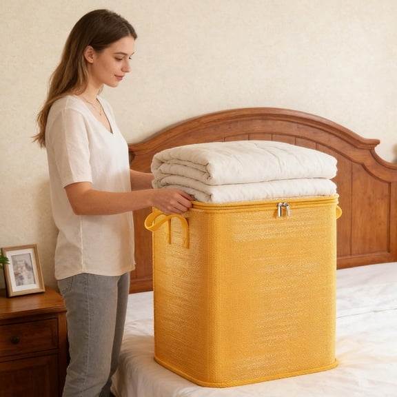 Large Moving Storage Bag with Zippered Top | Heavy Duty Plastic Collapsible Bin for Clothes, Blankets & College Dorm Supplies | 54x47x30cm | 1 Pack