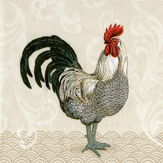 Mr. MJs AB-89-LPN-DP-8560 6.5 in. Square Paper Mr. Rooster Luncheon Napkins, Taupe & Black - Set of 20