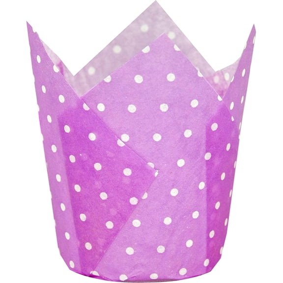 Large Muffin Greaseproof paper Baking cupcake cups, 2-1/4" x 4" Purple printed with Polka Dot Tulip Baking Cup(Large) (125pcs)