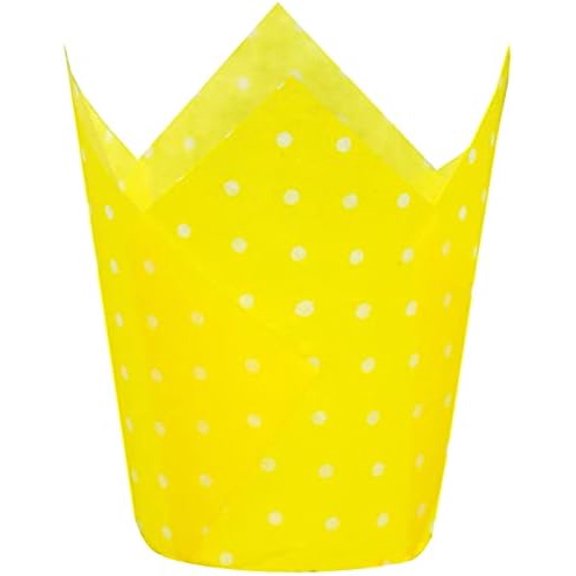 Large Muffin Greaseproof paper Baking cupcake cups, 2-1/4" x 4" Yellow printed with Polka Dot Tulip Baking Cup(Large) (125pcs)