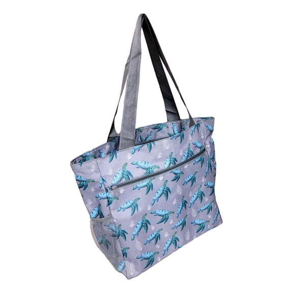 Large Multi - Pocket Fashion Zipper Top Beach Bag Tote - Custom Embroidery Available Turtle