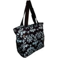 thumbnail image 1 of Large Multi - Pocket Fashion Zipper Top Organizing Beach Bag Tote - Custom Embroidery Available Blue Damask Print, 1 of 3
