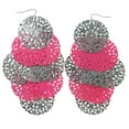 thumbnail image 1 of Large Multi-Tier Disc Dangle Earrings For Women Silver-Tone & Pink, 1 of 2