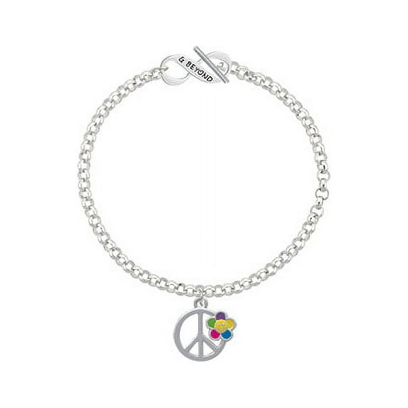 Large Multicolored Daisy on Peace Sign & Beyond Infinity Toggle Chain Bracelet