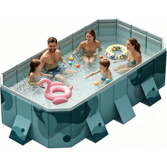 JICHANG Inflatable-Free Foldable Swimming Pool, PVC Material, Pelin Green, Family Outdoor Relaxation Pool 89’‘×54’‘×19’’