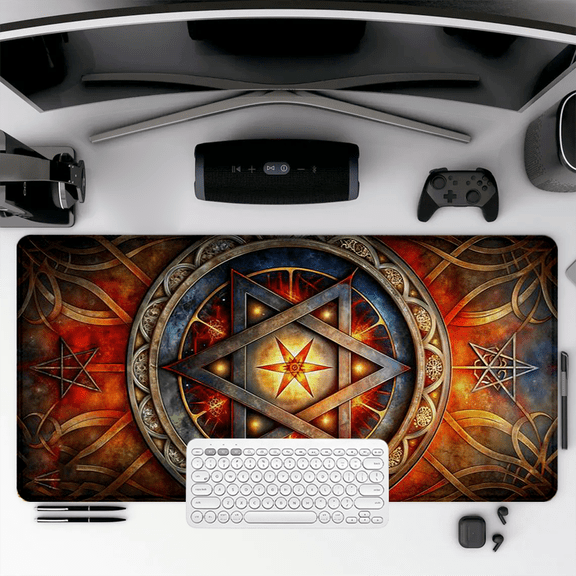 Large Mystic Star Design Mouse Pad 35.4 x 15.8 inches Rubber Desk Mat for Office Gaming Home Use