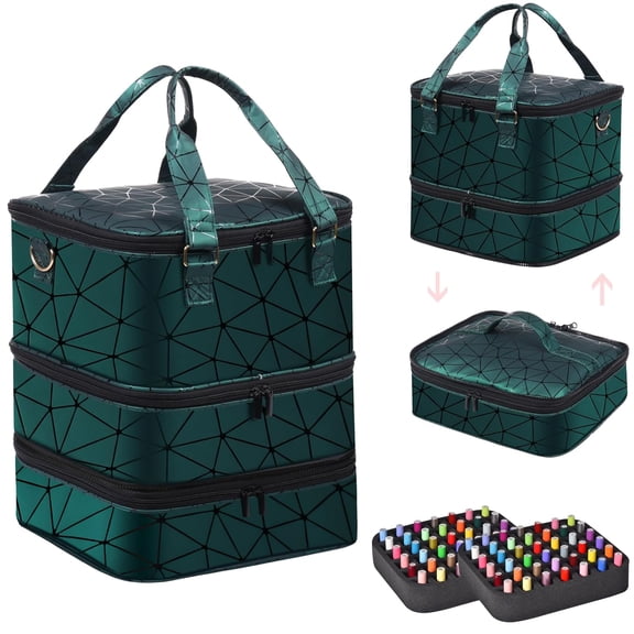 Large Nail Polish Organizer Case with 3 Layers and Dividers Holds 84+ Bottles Green