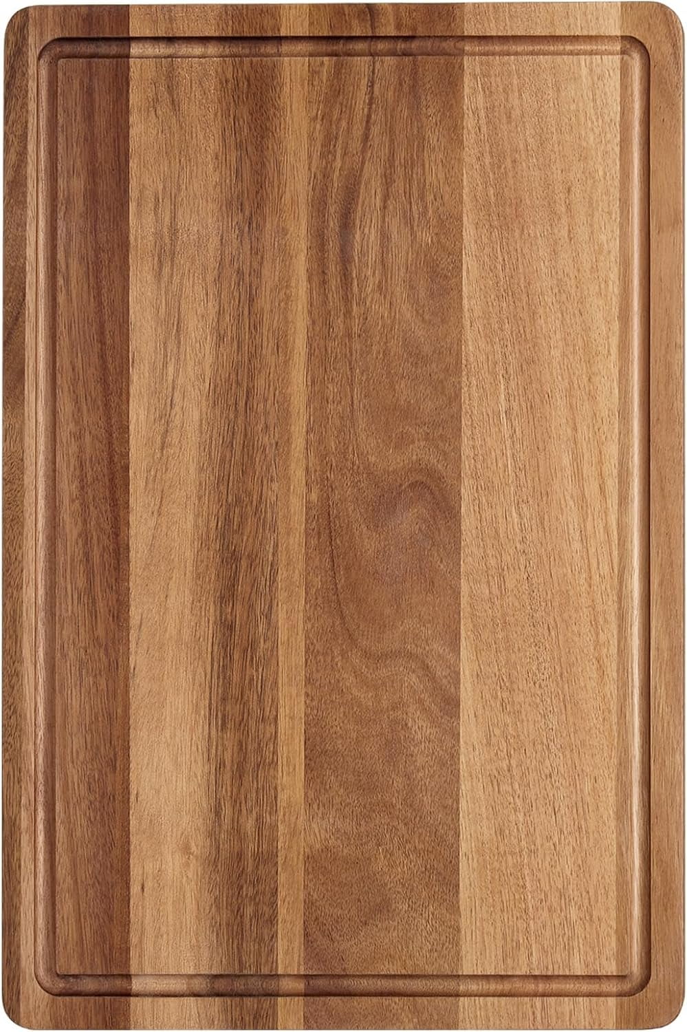 Large Natural Acacia Wood Cutting Board, 18"x12" Reversible Butcher Block with Deep Juice Groove & Side Handles, Durable Multipurpose Chopping Board