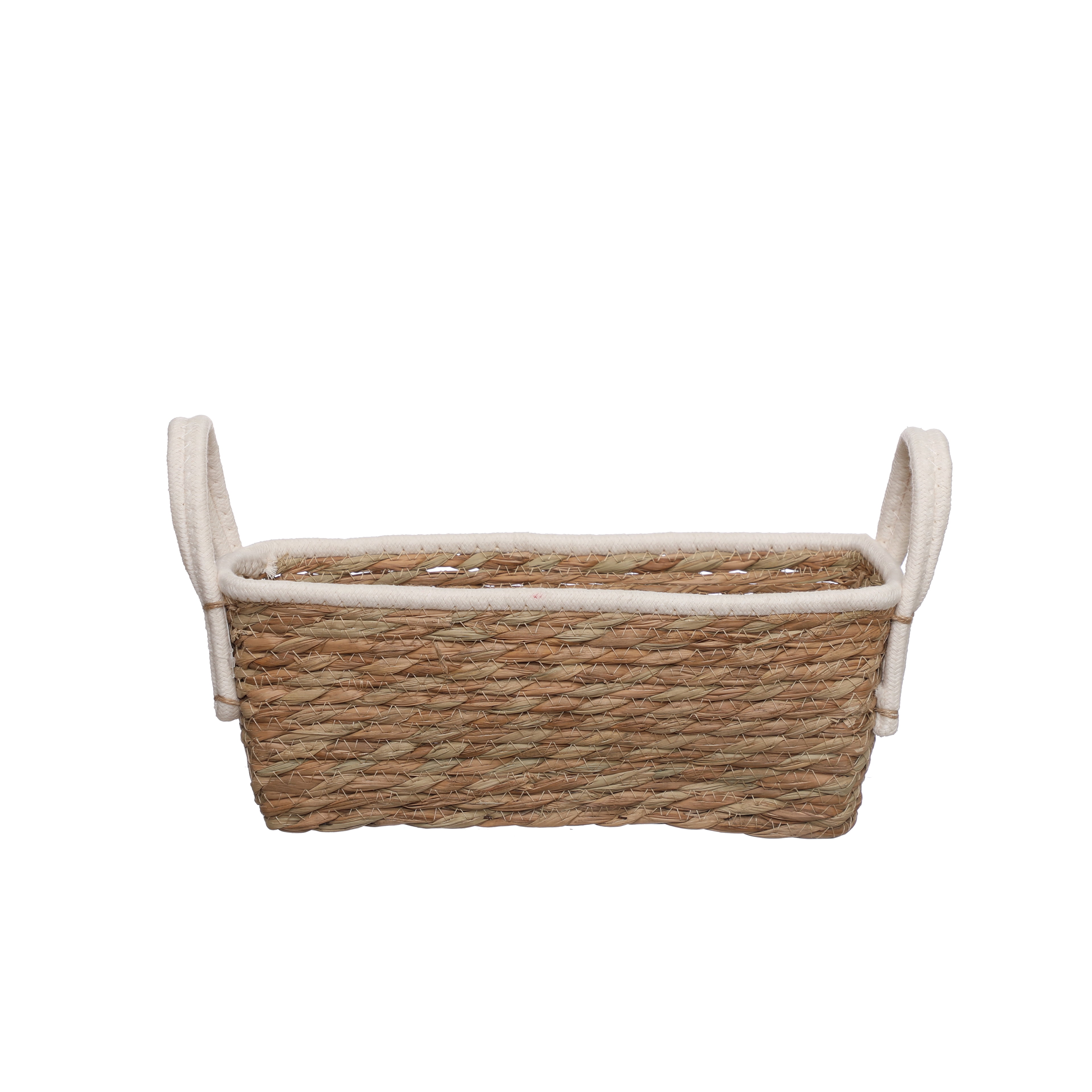 Large Natural Grass Rope Basket with White Cotton Handles