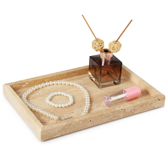 Large Natural Travertine Stone Tray, Rectangular Vanity Tray, Stone Jewelry Storage Tray, Countertop Perfume Plate, Decorative Jewelry Cosmetic Dish for Coffee Table