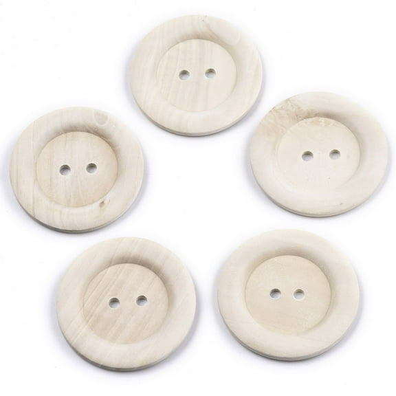 Large Natural Wood Buttons 2-Hole Wide Rim Unfinished Wooden Button Flat Round PapayaWhip 59~60x5mm Hole: 5mm