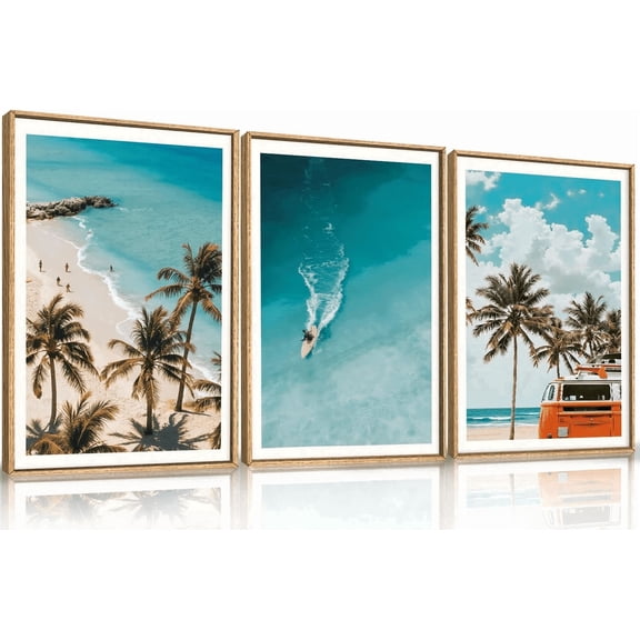 Large Nature Surfboard Beach Framed Canvas Wall Art,Summer Ocean Surfing Wall Decor,Palm Trees Wall Painting,Modern Picture Artwork for Living Room,Bedroom,Dining Room,Office -16"x24"x3