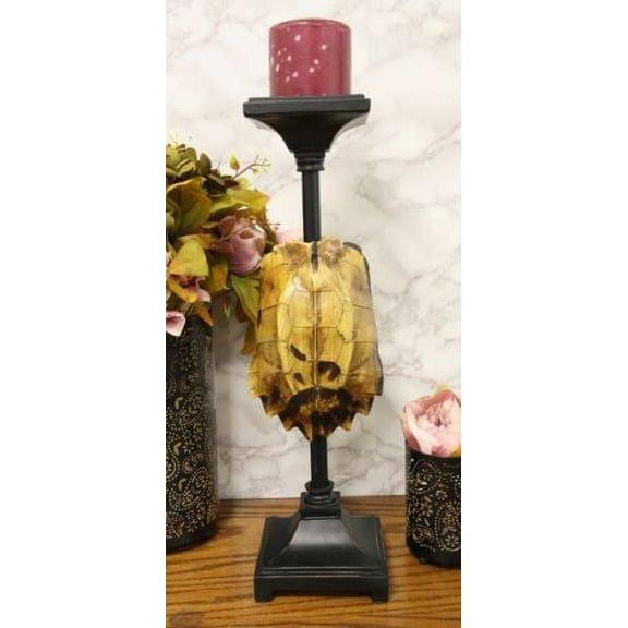 Large Nautical Reptile Exotic Turtle Shell Pillar Candle Holder Statue 17"High