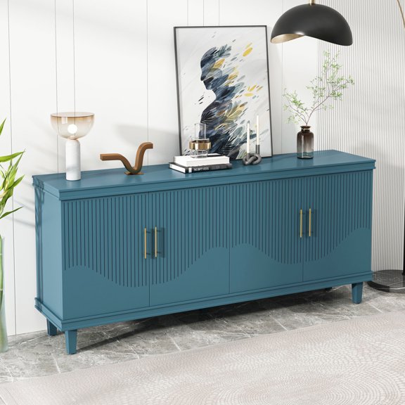 Large Navy Blue 4-Door Storage - High Load Capacity - Kitchen, Living Room - Place Heavy Items