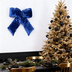 LoomJoyz Navy Blue Extra Large Plush Velvet Large Bows, 15‑Inch Velvet Christmas Bow Tree Topper for Christmas Tree Decoration, Door & Window Christmas Decor
