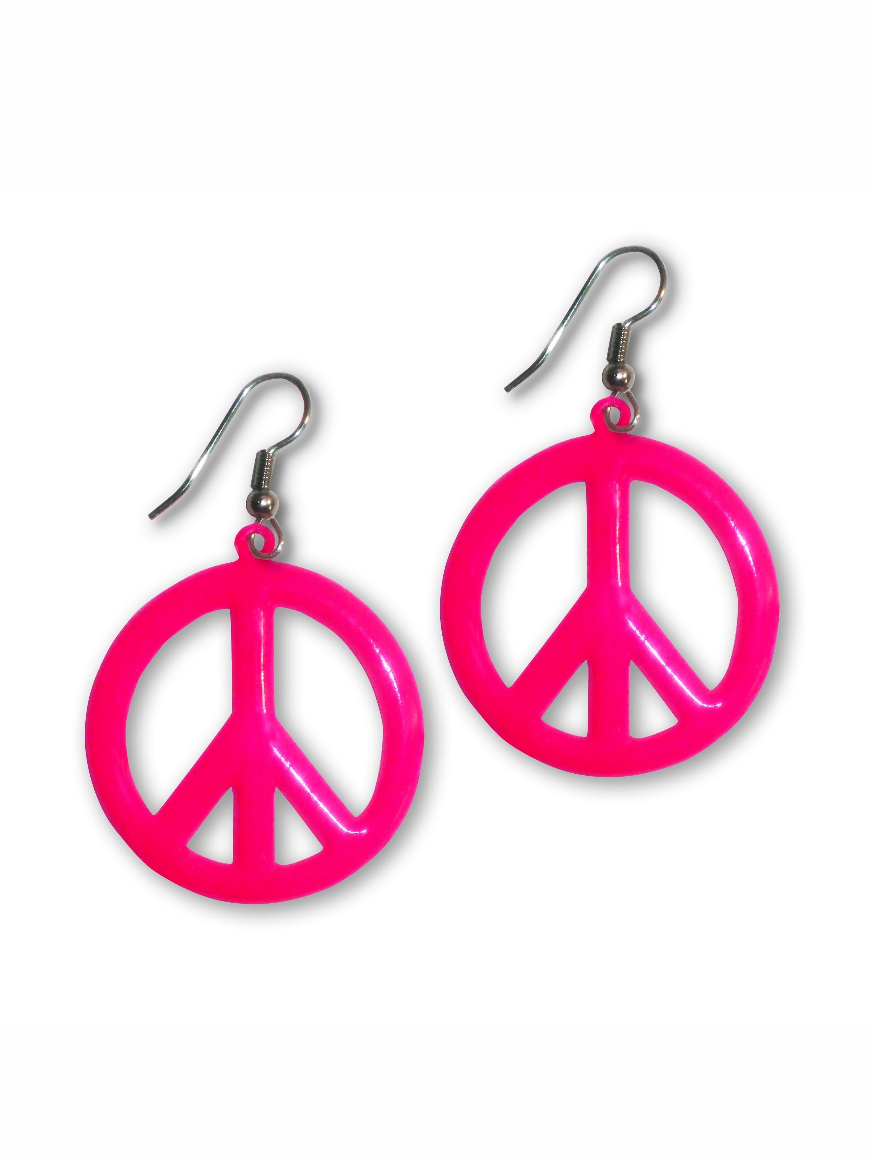 REAL METAL JEWELRY Large Neon Hot Pink Peace Sign Dangle Earrings by Real Metal #835P