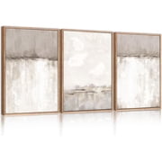 TOARTi Large Neutral Gray Tan Framed Canvas Wall Art Set, Abstract Textured Wall Decor, Minimalist Wall Pinting, Modern Illustrations Art Print for Living Room,