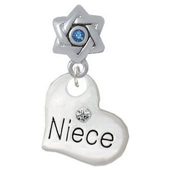 Large Niece Heart - Star of David with Blue Crystal Charm Bead