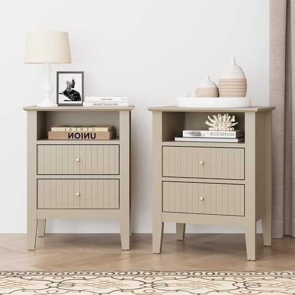 Large Nightstand Fluted Painted Bedside Table with Spacious Drawers Modern Tall End Table for Bedroom