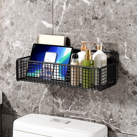 Large No-Drill Wall Mounted Storage Basket, Metal Wire Organizer Shelf for Bathroom & Kitchen, Rustproof Hanging Basket Rack
