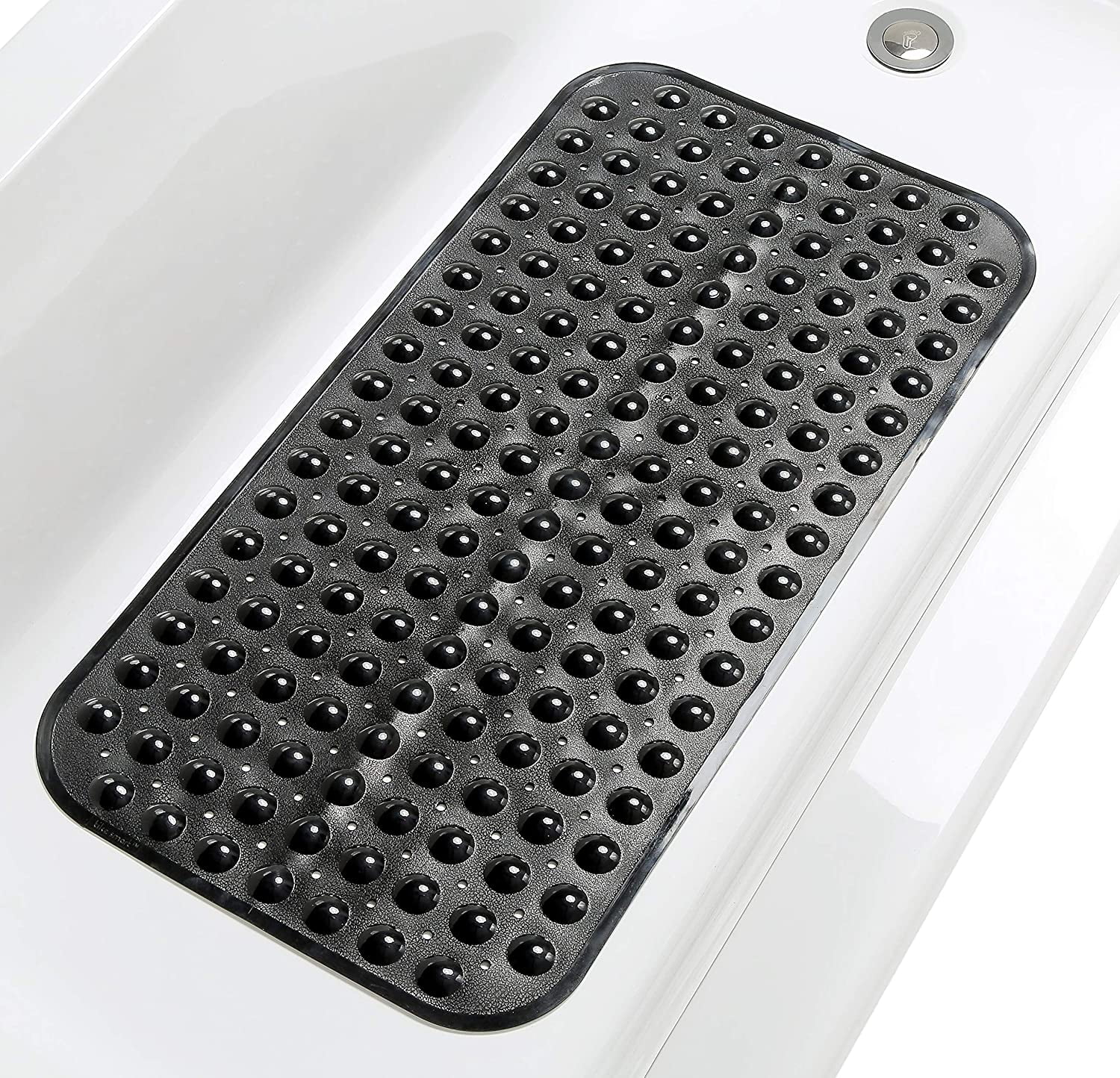 Large Non-Slip Bathtub & Shower Mat 31 inch x16 inch (Smooth/Non-Textured Tubs Only) Safe, Clean, Machine-Washable, Superior Grip&Drainage, Vinyl, Opaque Black, Medium
