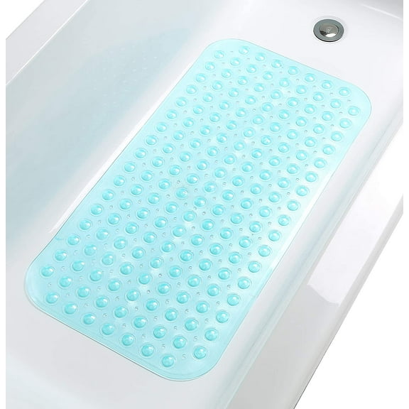 Large Non-Slip Bathtub & Shower Mat 31 inch x16 inch (Smooth/Non-Textured Tubs Only) Safe, Clean, Machine-Washable, Superior Grip&Drainage, Vinyl, Transparent Aqua/Blue-Green, Medium
