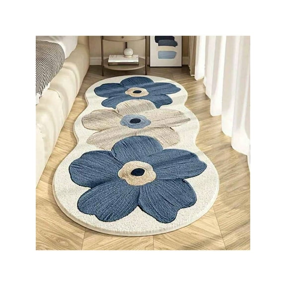 Large Non-Slip Floral Floor Mat - Super Soft Fluffy Rug with Multi-Color Patterns (Navy/Beige/Green), Machine Washable for Living Room, Bedroom, Hallway - Luxury Home Decor with Durable PVC Backing