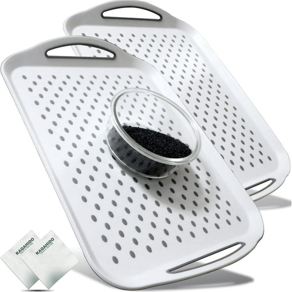 Large Non Slip Serving Tray with Handles, Silicone Gripping Nubs Lap Food Trays for Eating, Dishwasher Safe Serve for Dinner Snack Fruit Dessert Breakfast Beverage, Rectangular, Set of 2, White