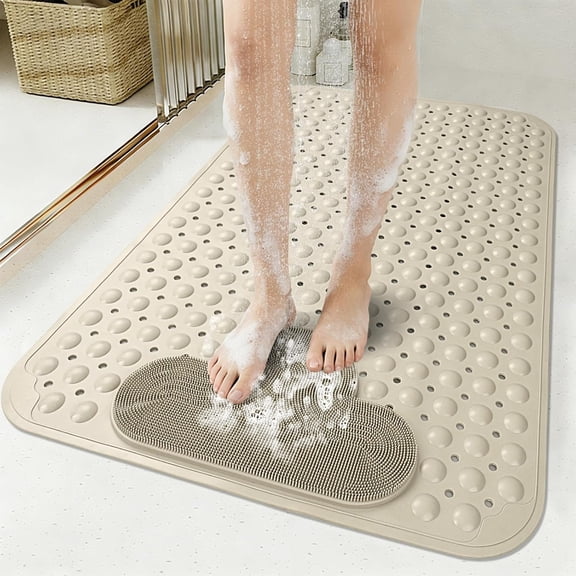 Large Non Slip Shower Mat: 47x32 Inch Shower Foot Mat, Anti Slip Shower Mats for Inside Shower, Shower Floor Mat with Drain Holes Suction Cups, Scrub Bristles, Shower Matt Machine Washable