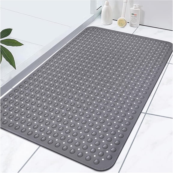 Large Non-Slip Shower Mat with Drain Hole and Suction Cups, Soft Trimmable TPE Anti-Slip Mat for Walk-In Shower Stall, Heavy Bath Mat