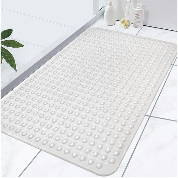 Large Non-Slip Shower Mat with Drain Hole and Suction Cups, Soft Trimmable TPE Anti-Slip Mat for Walk-In Shower Stall, Heavy Bath Mat