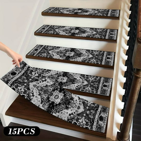 Large Non-Slip Stair Treads Set of 15 – Secure Grip, Easy-Clean Rug Mats for Kids, Pets & Elders, Reusable Adhesive, Cut-to-Fit, Indoor Protection