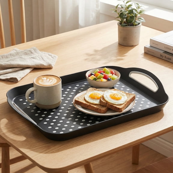 Large Non-Slip Tray with Handle, PP+TPR Lap Tray, 15.5x11.5 Inch, Dual Rubber Grip, Multipurpose for Dining, Picnic, Car, Reusable & Easy to Clean