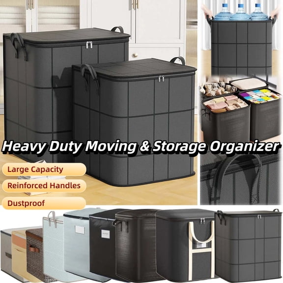 Large Non-Woven Fabric Moving Packing Box, Striped Moisture-Proof Clothing and Quilt Organizer with Clear Window, Pull-Out Under-Bed Storage Bin, AKLJWH