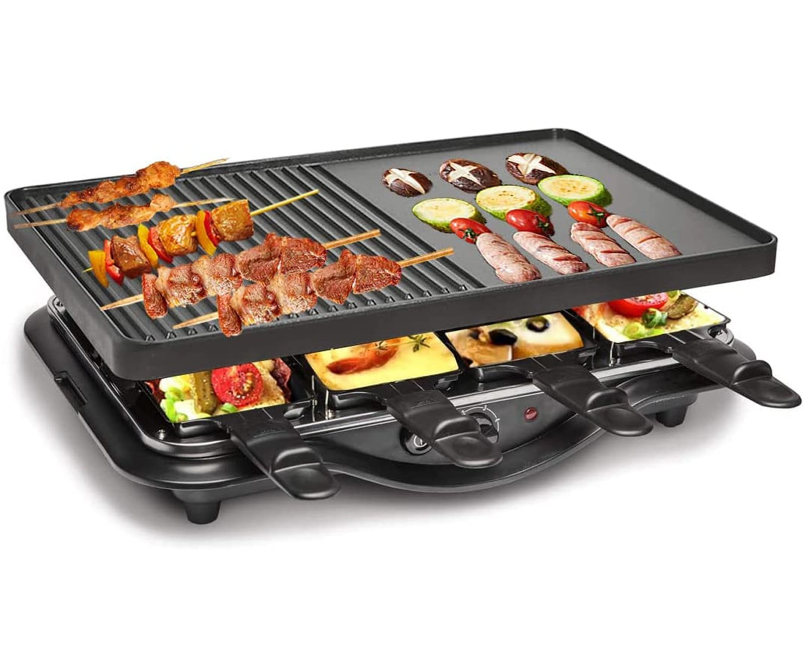 GreenLife RNAB0B9T5WDNP greenlife raclette indoor tabletop grill, healthy  ceramic nonstick, 2-in-1 grill and griddle, 8 square nonstick pans, adjusta